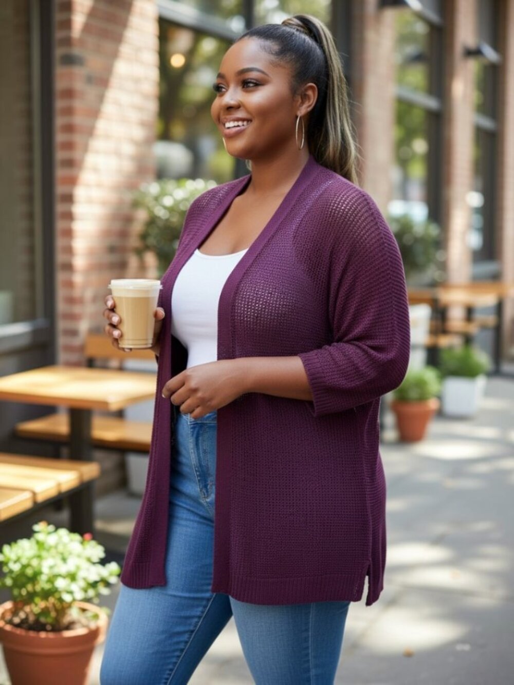Croft & Barrow Women's Dark Purple Open-Front Cardigan XL